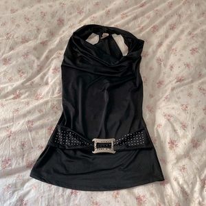 💗5/$25 💗 y2k rhinestone belt cowl neck club top